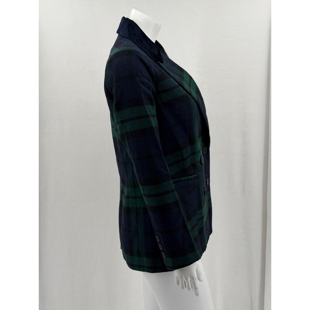 Avec Les Filles Coat Womens XS Navy Green Tartan Plaid Double Breasted Academia - Picture 3 of 11